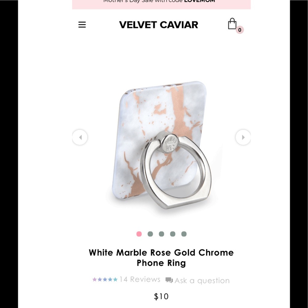 Velvet Caviar White Marble Rose Gold Phone Grip